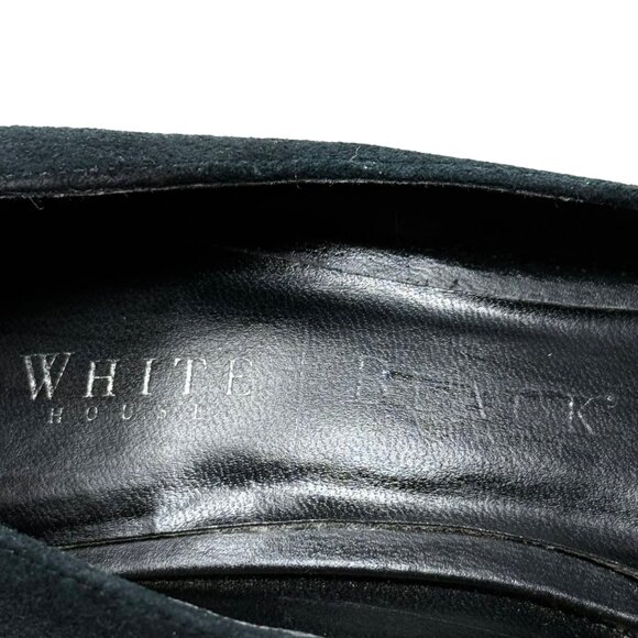 White House Black Market Vidal Black Suede Open Toe Curved Wedge Heels Size 6 - Picture 5 of 12
